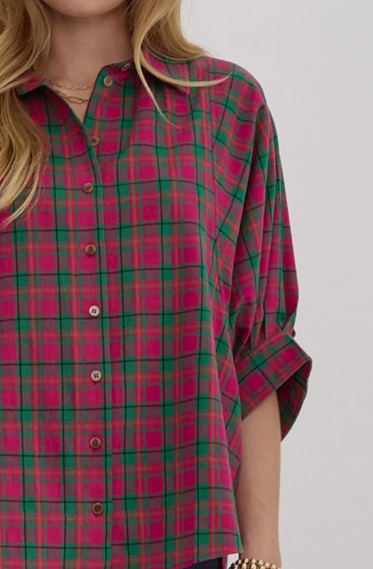 Oversized Plaid Collard Top